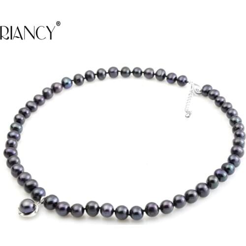 Vogue Pearl Pendant Necklace Natural 8-9MM freshwater Black Pearl Necklace Retro Choker Necklace for Women Classic Pearl Jewelry