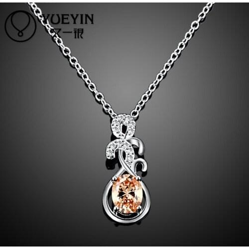 Silver plated big Crystal Pendant necklace for women cubic zirconia wedding party jewelry big stone New fashion