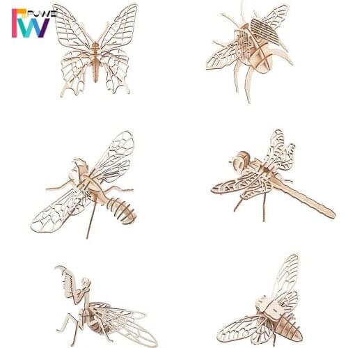 PUWEI Montessori 3D Puzzle Toys DIY Wooden Jigsaw Board Insect Handmade Desk Decoration Educational Assembly Children Toy Gifts