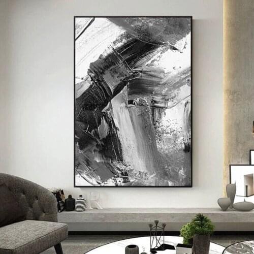 Hand Painted Abstract Oil Painting Living Room Texture Art Large Wall Art Black White Modern Art Decoration canvas painting