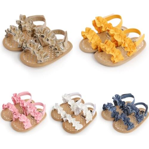 Baby Girls Summer Sandals Fashion Solid Color Anti-Slip Soft Sole Ruffle Flat Shoes Headdress Bow Toddler First Walker