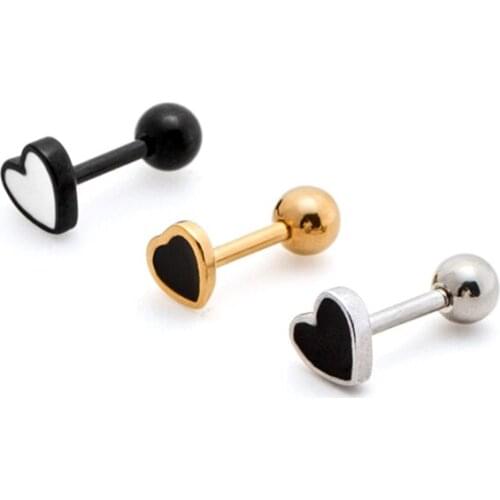 Sliver Stainless Steel Heart Earring Stud for Women Girl Ear Stud Oil Drip Small Heart Earring for Men Ear Piercing