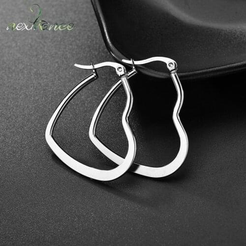 Nextvance Love Heart Hoop Earrings Silver Color Big Circle Loop Earring For Bff Friend Gift Stainless Steel Jewelry