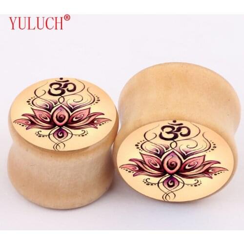 YULUCH 2018 new fashion color printing lotus wood bones real couple ear expander popular ear ornaments jewelry gifts