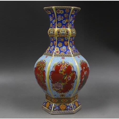Qing Yong Zheng year mark golden enamel hexagon flower vase Home Furnishing antique porcelain ornaments antiques boutique