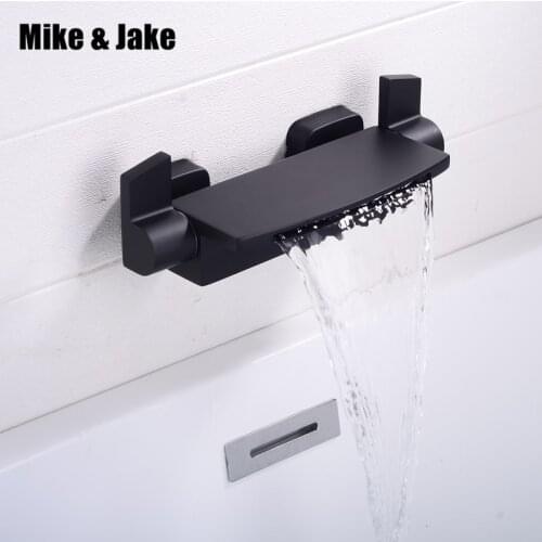 Brass cooper waterfall bathtub faucet matte black bath mixer hot and cold wall bath tap waterfall bath mixer