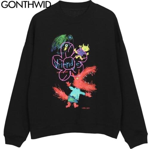 GONTHWID Graffiti Dinosaur Flowers Print Sweatshirts Hoodies Streetwear 2020 Hip Hop Casual Pullover Hoodie Mens Tops Outwear