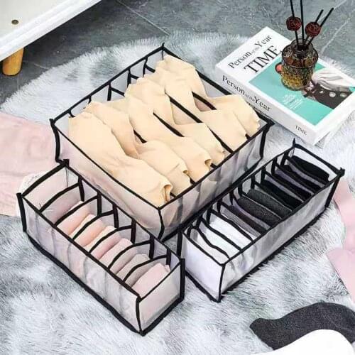 Underwear Storage Box Womens Socks Wardrobe Drawer Bra Panties Thickened Compartment Storage Box Mesh Plaid