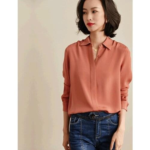 Flesh heavy crepe silk office blouse womens shirts and blouses 2020 summer elegant sexy boho long sleeve plus size palace loose