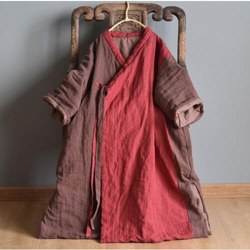 Women Patchwork Parkas Linen Padded Coat Outerwear Ladies Vintage Spliced Winter Overcoat Female Topcoat 2020 Padded Coat