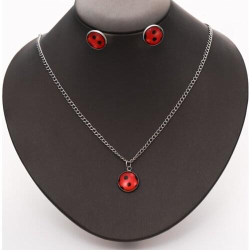 ZOSHI Fashion Round Pendant Jewelry Sets for Women Red Spotted Design Chain Necklace Stud Earrings Party Jewelry Sets
