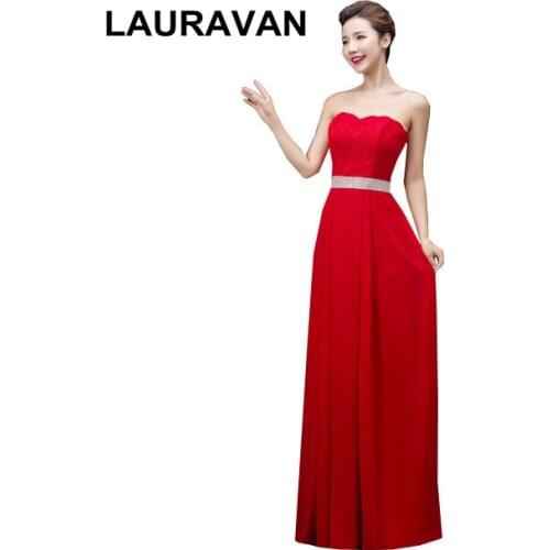 Long red hot pink strapless off the shoulder bridesmaid dress sexy dresses women chiffon 2020 new arrival ladies formal gown