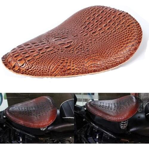 1pc Cafe Racer Seat Brown Alligator Motorcycle Leather Solo Driver Saddle For Chopper Bobber