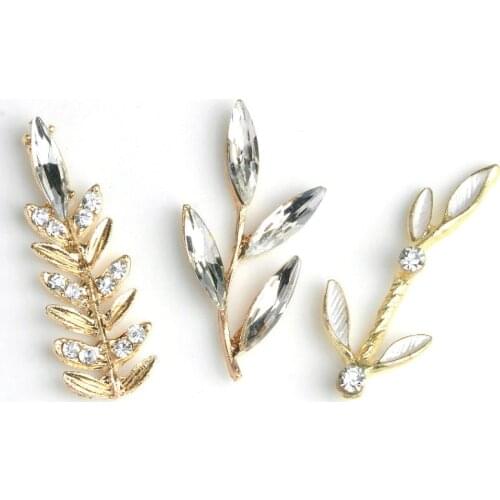 10pcs Alloy crystal leaf accessories tree branch jewelry accessories Bridal headwear diy brooch shoes bags accessories material