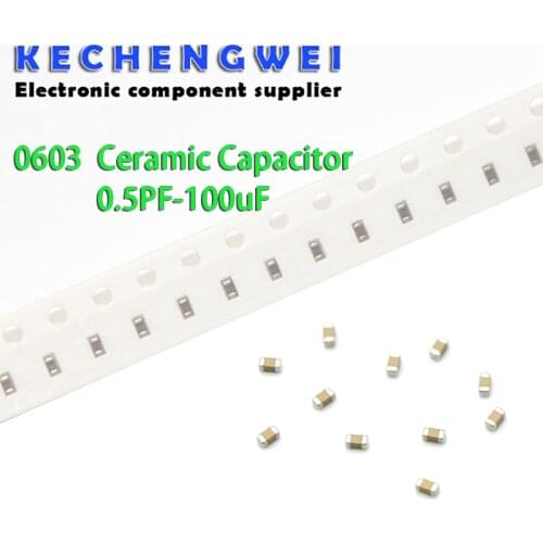 100pcs 0603 50V SMD Thick Film Chip Multilayer Ceramic Capacitor 1pF - 22uF 10NF 100NF 1UF 2.2UF 4.7UF 10UF 1NF 100PF