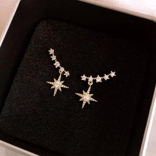 2021 Shining Crystal Full Star Simple Stud Earrings Women Korean Geometric Earings Fashion Jewelry Brincos