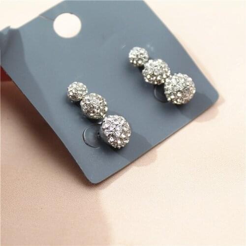 3 Pairs/Set New Arrival Bling Full Clear Crystal Ball Stud Earrings Set for Women Fashion Jewelry Party Birthday Gift