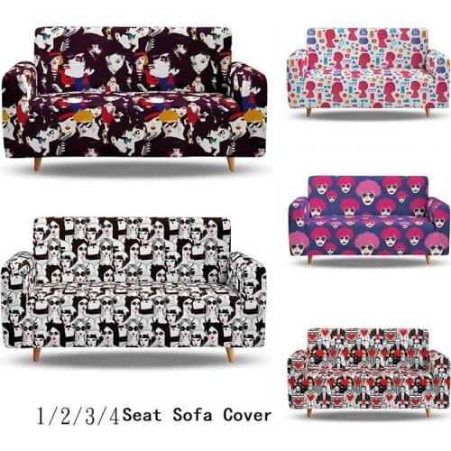 3D Digital Abstract Character Slipcovers Anti-slip Universal Couch Covers All-inclusive Elastic Sofa Covers for Living Room
