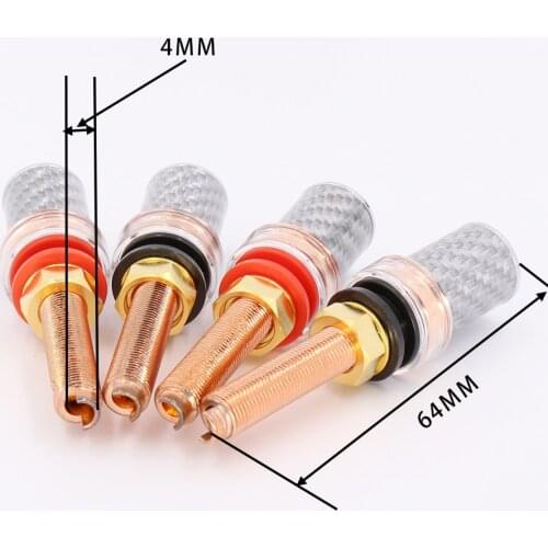 4pcs/Set Hi-End Carbon Fiber Red Copper Plated Speaker Terminal Long Binding post 4mm jack banana plug Binding Post