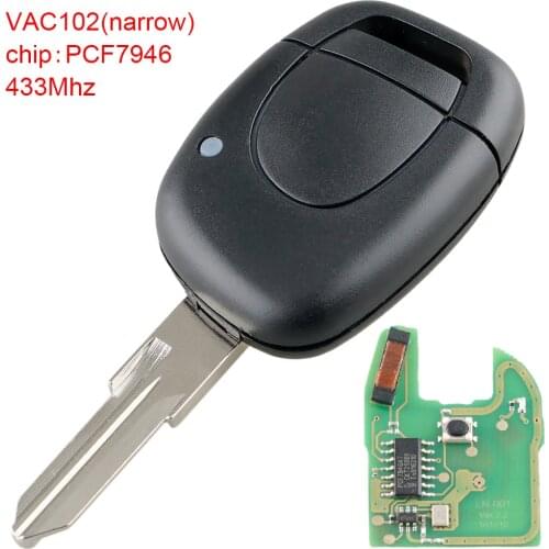433MHz 1 Button Black Car Remote Key Replacement with PCF7946 Chip and VAC102 Blade Fit for Twingo Kangoo Clio Master Renault