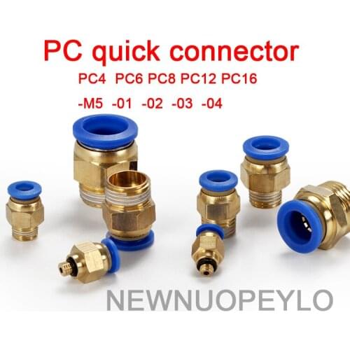 5pcs PC Air Pneumatic Fitting Quick Connector 4-m5 4-M6 4mm 6mm 8mm 10mm 12mm Male Thread 1/4 1/2 1/8 3/8 Compressed Hose Tube