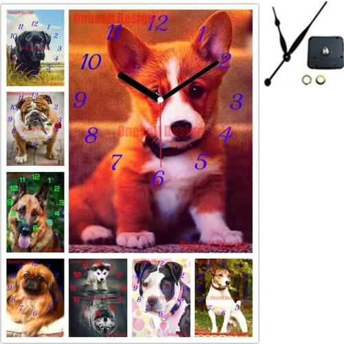 Diy diamond painting cross stitch clock animal dog diamond mosaic sale animal clock rhinestone pictures diamond embroidery full