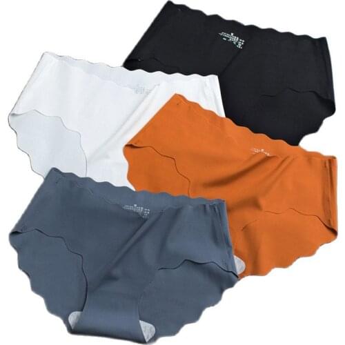 3Pcs/Set Seamless Underwear Slip Silk Womens Plain Color Panties Lady Ruffle Underpants Girls Briefs Smooth Panty Sexy Lingerie