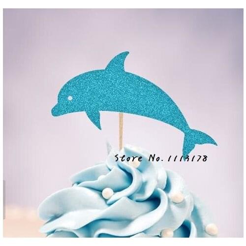 Glitter DOLPHIN cupcake toppers sea animal Birthday wedding bridal shower baby shower party foodpicks