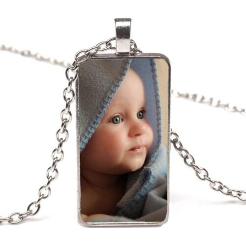 Handmade Personality Photo Family Photo Baby Child Mom Double sided Rectangular necklace Sister Family Portrait Private Custom