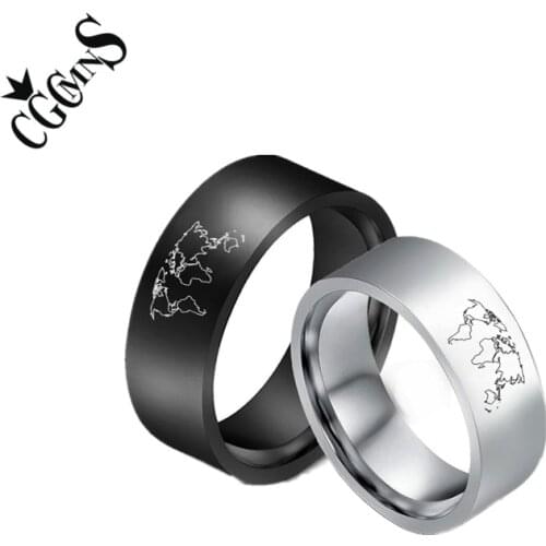 World Map Couple Rings Stainless Steel Simple Women Ring Punk Men Ring Map Biker Lovers Accessories Jewelry