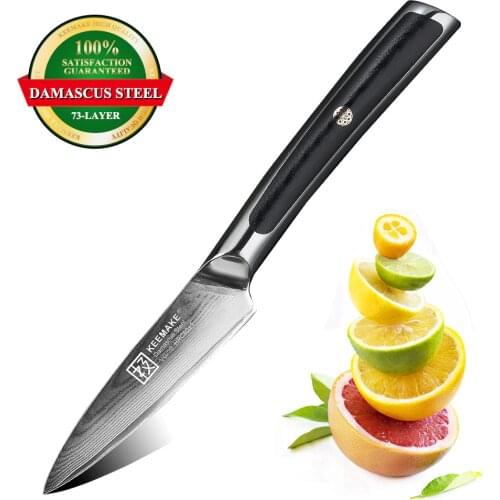 KEEMAKE 3.5" Paring Knife Japanese Damascus VG10 Steel Blade Chef Kitchen Knives G10 Handle Sharp Fruit Peeling Cutter Tools