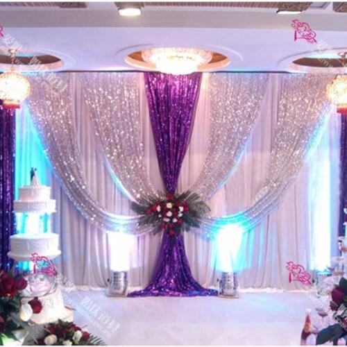 Classic Style 3M * 6M Purple Wedding Backdrop with Sequin swag Wedding Decoration