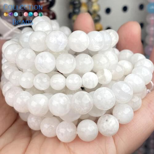 Natural Stone Blue Moonstone Stone Loose Spacer Round Beads For Jewelry Making 6-12 MM DIY Bracelet Accessories Wholesale 15"