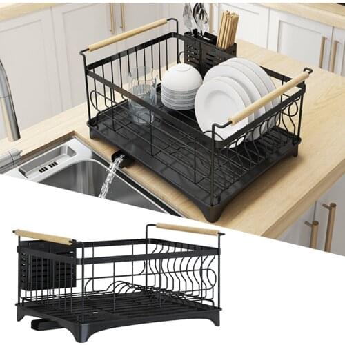 Multi-functional Kitchen Dish Drainer Black Kitchen Storage Holder Organizer Basket Dish Drainer for Sinks, Plates and Cutlery