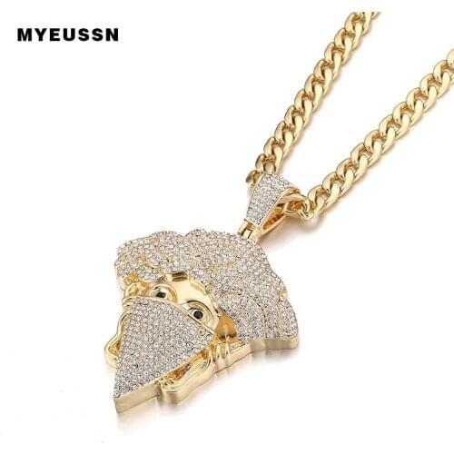 Men Hip Hop Jewelry Masked Knight Head Pendant Iced Out Shining Crystal Fashion Charm Necklace Chain Jewelry Cubas Necklace