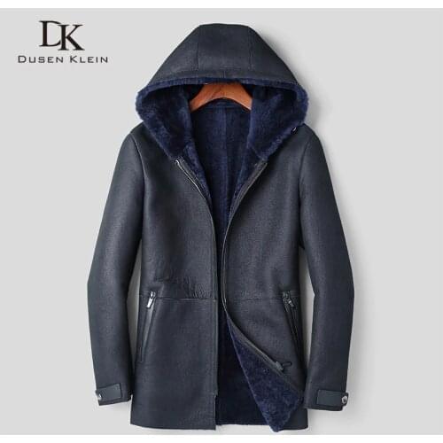 Mens Genuine Leather Jacket Sheepskin Winter Warm Wool Coat Black Shearling Outerwear 2018 New Brand Luxury Thick Fur e1625