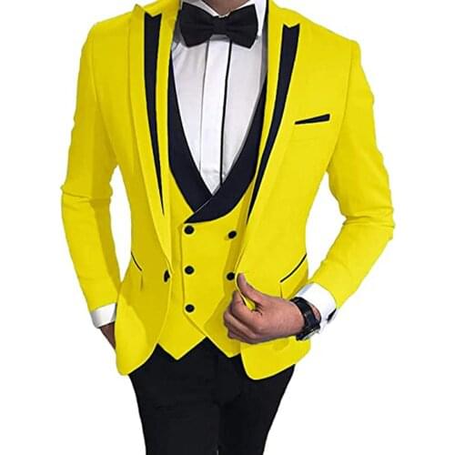 Gold With Black Men Suit Slim Fit 3 Piece Formal Dress for Prom 2020 Mens Wedding Suits Tuxedo Smoking Blazer Custom Made