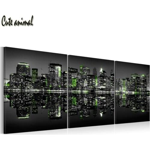 3 pcs diy diamond painting New York city night view diamond embroidery full square round diamond mosaic rhinestone painting