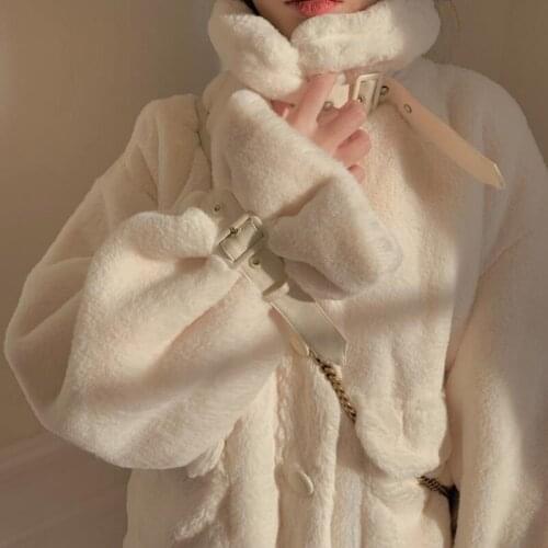 Autumn Winter Warm Lamb Fur Coat Jacket Womens Korean Loose Thickened Deerskin Plush All in One Motorcycle Fashion Top Clothing