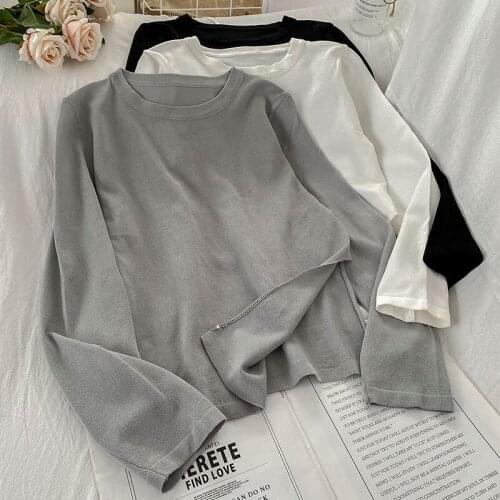 Autumn Irregular Long-sleeved T-shirt Women Autumn 2021 New Winter Bottoming Shirt Thin Soild Tshirt Basic Tops Slim Girls Tee