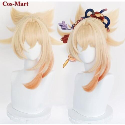 The High Quality Wigs Game Genshin Impact Yoimiya Cosplay Fashion Cute Golden Hair Unisex Activity Party Role Play Accessories