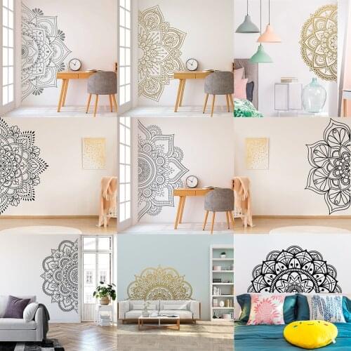 Half Mandala Wall Art Decals Boho Decor Bohemian Stickers Headboard Decal Yoga Studio Meditation Yoga Decal Creative Wallpaper