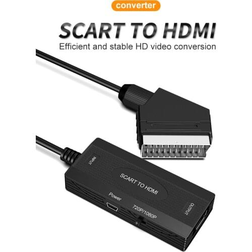 1080P SCART TO HDMI-compatible Video Audio Converter with USB Cable For HDTV Sky Box DVD Television Signal Upscale Converter
