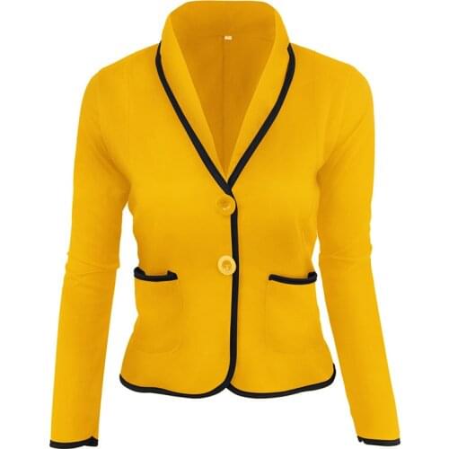 S-6XL Women Yellow Casual Lapel Short Blazers Single Breasted Solid Colors Office Work Suits 2021 Woman Plus Size Cotton Blazer