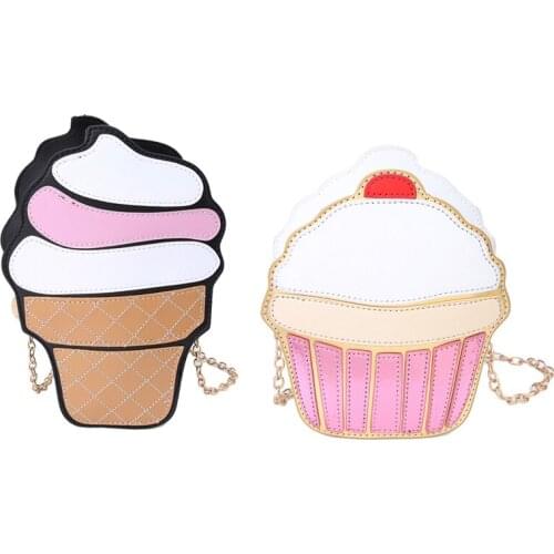 Cute Cartoon Women Ice Cream Cupcake Mini PU Leather Bags Small Chain Clutch Crossbody Girl Shoulder Messenger Bag