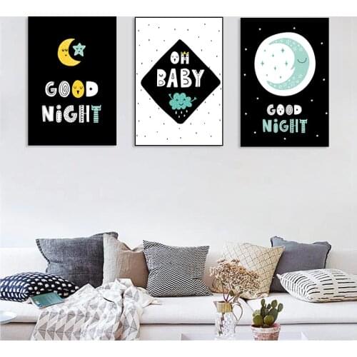 Nordic Canvas Moon Cartoon Painting Moon Letter Poster Wall Art Picture Home Decor Children Bedroom Living Room Picture