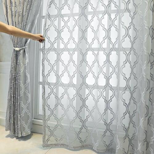 Modern minimalist curtain geometric jacquard white gray heat insulation sunscreen Curtains for Living dining room bedroom