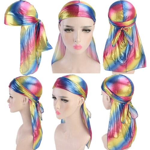 Unisex Silk Laser Bandana Hat Fashion Turban Polyester Durag Rag Tail Headwrap Headwear Gift for Man Women