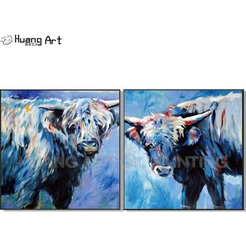 Top Artist Pure Hand-painted High Quality Modern Art Bull Wall Painting on Canvas for Living Room Decor Cow Animal Picture Art