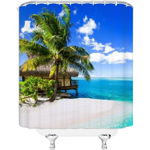 Sunset Sea Beach Shower Curtains Bath Screens Home Decor Eco-Friendly Polyester Fabric Waterproof And Mildew Proof With Hooks